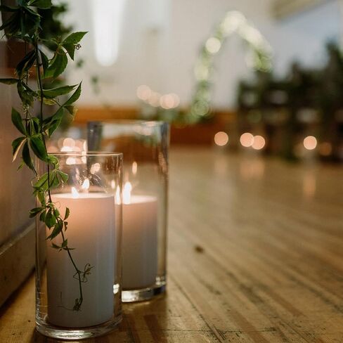 6 Sets Open Ended Hurricane Candleholders with Pillar Candles Hurricane Candle Holder Sleeve Bottomless Glass Candle Shade Cylinder Clear Chimney Tube for Home (2.5 x 14 Inches) in Saudi Arabia