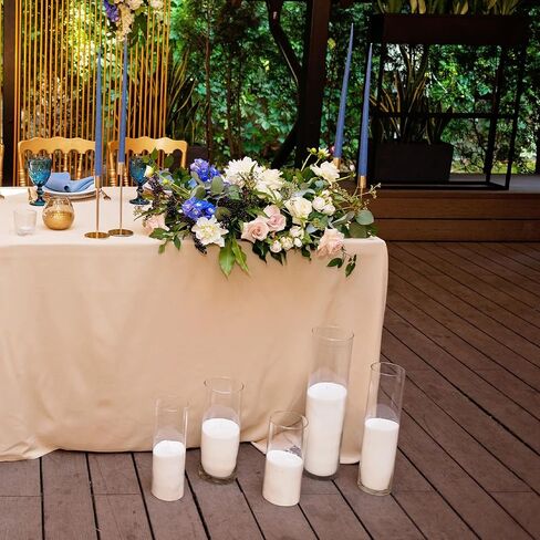6 Sets Open Ended Hurricane Candleholders with Pillar Candles Hurricane Candle Holder Sleeve Bottomless Glass Candle Shade Cylinder Clear Chimney Tube for Home (2.5 x 14 Inches) in Saudi Arabia