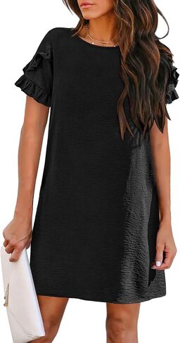 HOTOUCH Womens Summer Dress 2024 Short Sleeve A-Line Mini Dress Casual Crew Neck Shift Dress Beach Sundress with Pockets in Saudi Arabia