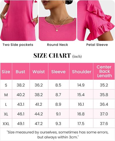 HOTOUCH Womens Summer Dress 2024 Short Sleeve A-Line Mini Dress Casual Crew Neck Shift Dress Beach Sundress with Pockets in Saudi Arabia