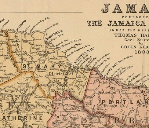 1893 Map of The Island of Jamaica Also Shows Administrative divisions. Relief Shown by hachures. in Saudi Arabia