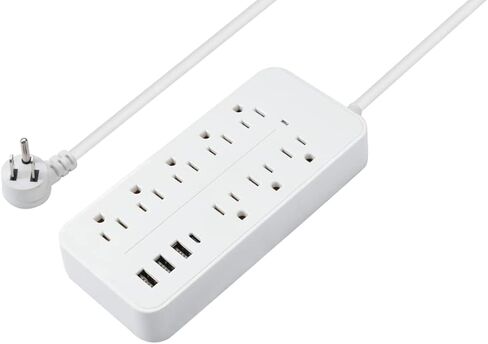 Surge Protector Power Strip with 8 AC Outlets and 3 USB Ports (1 USB C) with Power Button - 9.8 Feet Long Extension Cord, Wall Mount for Dorm Home Office Supplies, ETL Listed (White) in Saudi Arabia