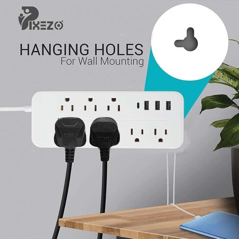 Surge Protector Power Strip with 8 AC Outlets and 3 USB Ports (1 USB C) with Power Button - 9.8 Feet Long Extension Cord, Wall Mount for Dorm Home Office Supplies, ETL Listed (White) in Saudi Arabia