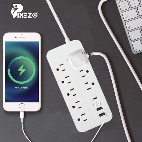 Surge Protector Power Strip with 8 AC Outlets and 3 USB Ports (1 USB C) with Power Button - 9.8 Feet Long Extension Cord, Wall Mount for Dorm Home Office Supplies, ETL Listed (White) in Saudi Arabia
