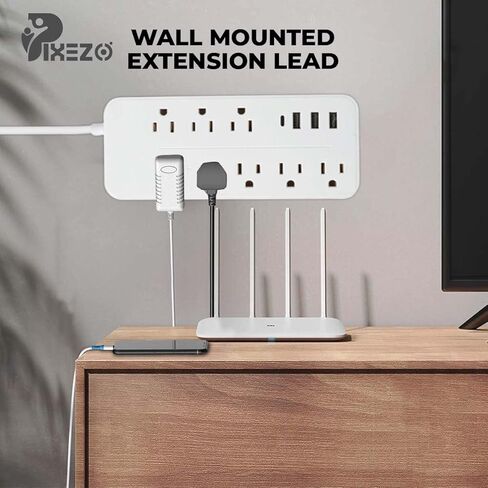 Surge Protector Power Strip with 8 AC Outlets and 3 USB Ports (1 USB C) with Power Button - 9.8 Feet Long Extension Cord, Wall Mount for Dorm Home Office Supplies, ETL Listed (White) in Saudi Arabia