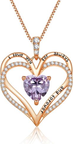 Rose Gold Heart Necklaces for Women,S925 Sterling Silver Jewelry for Women, Mom Birthday Valentines Mothers Day Gifts, Girlfriend Necklaces, Daughter Heart Jewelry, Anniversary for Her (Rose Gold-06-Jun) in Saudi Arabia