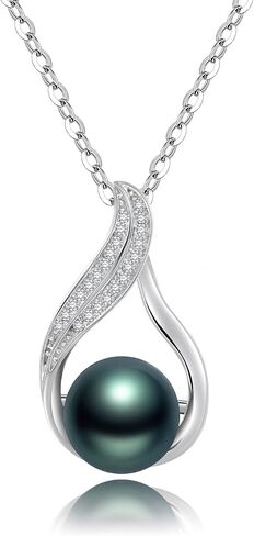 Tahitian Black Pearls Authentic South Sea Pearl Pendant Necklace 10mm Round 18K Gold Plated 925 Sterling Silver - Fine Jewelry Gifts for Women Wife Mom Daughter in Saudi Arabia