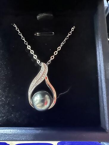 Tahitian Black Pearls Authentic South Sea Pearl Pendant Necklace 10mm Round 18K Gold Plated 925 Sterling Silver - Fine Jewelry Gifts for Women Wife Mom Daughter in Saudi Arabia