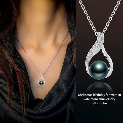 Tahitian Black Pearls Authentic South Sea Pearl Pendant Necklace 10mm Round 18K Gold Plated 925 Sterling Silver - Fine Jewelry Gifts for Women Wife Mom Daughter in Saudi Arabia