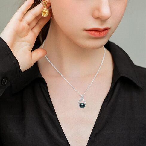 Tahitian Black Pearls Authentic South Sea Pearl Pendant Necklace 10mm Round 18K Gold Plated 925 Sterling Silver - Fine Jewelry Gifts for Women Wife Mom Daughter in Saudi Arabia