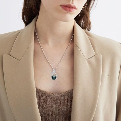 Tahitian Black Pearls Authentic South Sea Pearl Pendant Necklace 10mm Round 18K Gold Plated 925 Sterling Silver - Fine Jewelry Gifts for Women Wife Mom Daughter in Saudi Arabia