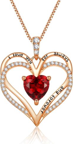 Rose Gold Heart Necklaces for Women,S925 Sterling Silver Jewelry for Women, Mom Birthday Valentines Mothers Day Gifts, Girlfriend Necklaces, Daughter Heart Jewelry, Anniversary for Her (Rose Gold-01/07-Jan/July) in Saudi Arabia