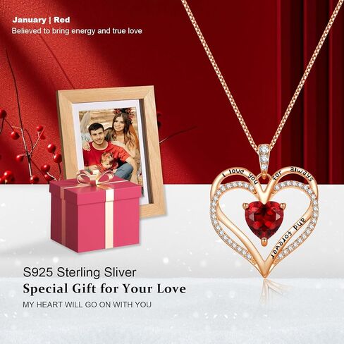 Rose Gold Heart Necklaces for Women,S925 Sterling Silver Jewelry for Women, Mom Birthday Valentines Mothers Day Gifts, Girlfriend Necklaces, Daughter Heart Jewelry, Anniversary for Her (Rose Gold-01/07-Jan/July) in Saudi Arabia