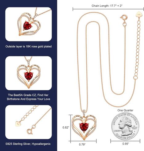 Rose Gold Heart Necklaces for Women,S925 Sterling Silver Jewelry for Women, Mom Birthday Valentines Mothers Day Gifts, Girlfriend Necklaces, Daughter Heart Jewelry, Anniversary for Her (Rose Gold-01/07-Jan/July) in Saudi Arabia