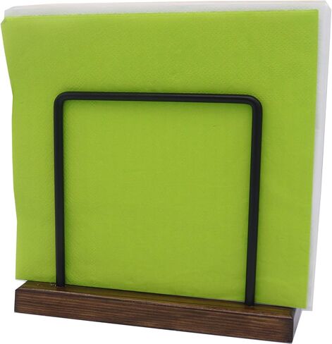 Stand Napkin Holder for Table - Farmhouse Metal Napkin Holder for Dinner Table, Paper Napkin Holders for Kitchen Countertop, Wooden Tissue Dispenser for Cocktail,Bar,Restaurant (Black) in Saudi Arabia