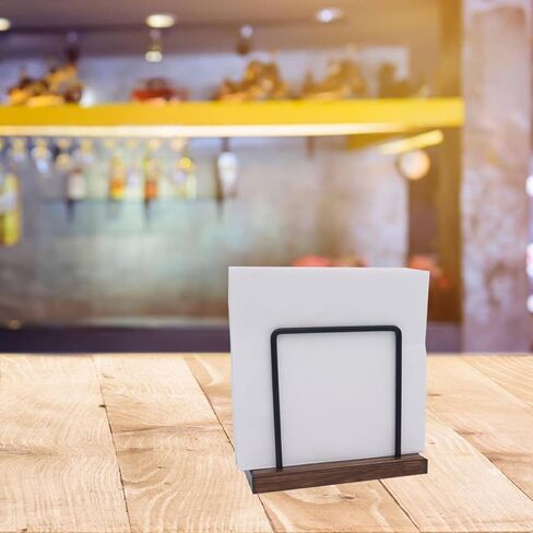 Stand Napkin Holder for Table - Farmhouse Metal Napkin Holder for Dinner Table, Paper Napkin Holders for Kitchen Countertop, Wooden Tissue Dispenser for Cocktail,Bar,Restaurant (Black) in Saudi Arabia