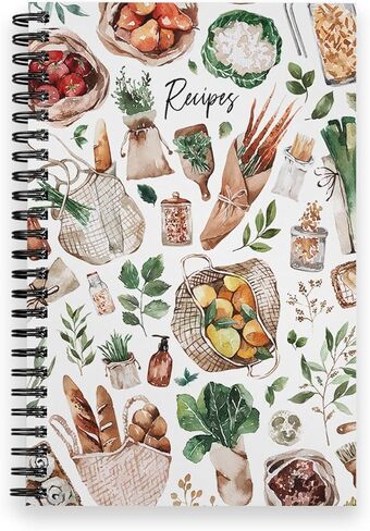 Softcover Classic Recipes 5.5" x 8.5" Spiral Recipe Notebook/Journal, 120 Recipe Pages, Durable Gloss Laminated Cover, Gold Wire-o Spiral. Made in the USA in Kuwait