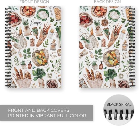 Softcover Classic Recipes 5.5" x 8.5" Spiral Recipe Notebook/Journal, 120 Recipe Pages, Durable Gloss Laminated Cover, Gold Wire-o Spiral. Made in the USA in Kuwait