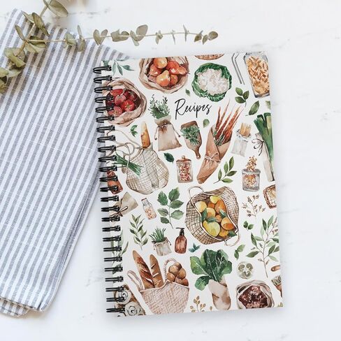 Softcover Classic Recipes 5.5" x 8.5" Spiral Recipe Notebook/Journal, 120 Recipe Pages, Durable Gloss Laminated Cover, Gold Wire-o Spiral. Made in the USA in Kuwait