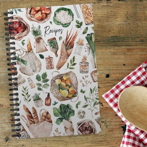 Softcover Classic Recipes 5.5" x 8.5" Spiral Recipe Notebook/Journal, 120 Recipe Pages, Durable Gloss Laminated Cover, Gold Wire-o Spiral. Made in the USA in Kuwait