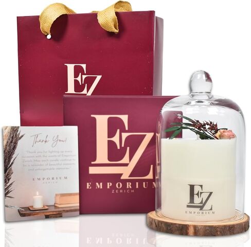 Luxury Scented Candle - 100% Soy Wax, Non-Toxic & Eco-Friendly, 50+ Hour Burn Time, Premium Home Decor with Glass Cover, 10 Oz, Cotton Wick, Rose Temptation Fragrance, Gift Box Included in Saudi Arabia