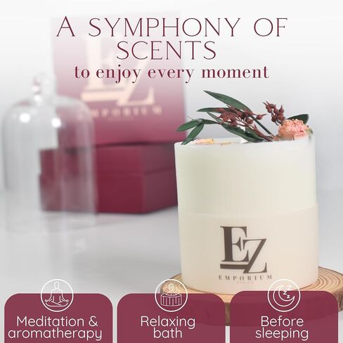 Luxury Scented Candle - 100% Soy Wax, Non-Toxic & Eco-Friendly, 50+ Hour Burn Time, Premium Home Decor with Glass Cover, 10 Oz, Cotton Wick, Rose Temptation Fragrance, Gift Box Included in Saudi Arabia