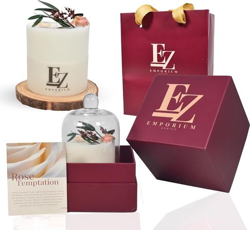 Luxury Scented Candle - 100% Soy Wax, Non-Toxic & Eco-Friendly, 50+ Hour Burn Time, Premium Home Decor with Glass Cover, 10 Oz, Cotton Wick, Rose Temptation Fragrance, Gift Box Included in Saudi Arabia
