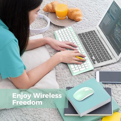 لوحة مفاتيح وماوس لاسلكيان، ماوس ولوحة مفاتيح لاسلكيان 2.4G، ماوس نحيف 3 مستويات DPI، توصيل وتشغيل سريع الاستجابة للكمبيوتر المحمول والكمبيوتر الشخصي - الحجم الكامل in Kuwait