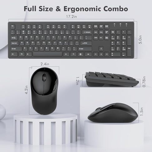 لوحة مفاتيح وماوس لاسلكيان مع USB بسرعة 2.4 جيجا هرتز، ماوس لوحة مفاتيح لاسلكي مع 1600 نقطة في البوصة، وضع الاستجابة والنوم، لنظام التشغيل Windows/PC/Chromebook/الكمبيوتر المحمول/الكمبيوتر (أسود) in Kuwait