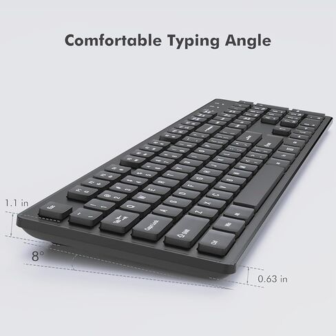 لوحة مفاتيح وماوس لاسلكيان مع USB بسرعة 2.4 جيجا هرتز، ماوس لوحة مفاتيح لاسلكي مع 1600 نقطة في البوصة، وضع الاستجابة والنوم، لنظام التشغيل Windows/PC/Chromebook/الكمبيوتر المحمول/الكمبيوتر (أسود) in Kuwait