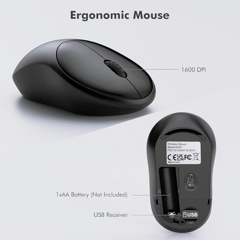 لوحة مفاتيح وماوس لاسلكيان مع USB بسرعة 2.4 جيجا هرتز، ماوس لوحة مفاتيح لاسلكي مع 1600 نقطة في البوصة، وضع الاستجابة والنوم، لنظام التشغيل Windows/PC/Chromebook/الكمبيوتر المحمول/الكمبيوتر (أسود) in Kuwait