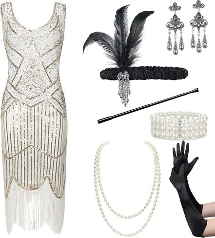 Coucoland 1920s Dress for Women Gatsby - Roaring 20s Costumes Harlem Nights Flapper Great Gatsby Dresses in Kuwait