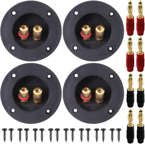 3 Inch Round 2-Way Speaker Box Terminal Cup Binding Post, Power Speaker Screw-in Terminal Plates with Closed Screw Type Banana Plugs, Screws (12 Pack) in Saudi Arabia
