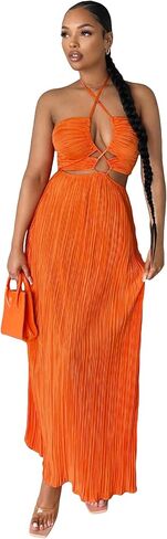 COZYEASE Women's Crisscross Tie Backless Halter Dress Sleeveless High Waist Long Length Summer Dress in Saudi Arabia