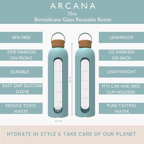Glass Water Bottle With Time Marker - Borosilicate Reusable Waterbottle With Silicone Sleeve - For travel, Gym, Hiking - Gift For Women and Girls - Motivational Water Bottles (Dusty Rose Pink, 32 OZ) in Saudi Arabia