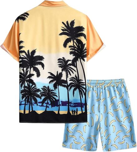 WDIRARA Men's 2 Piece Tropical Vacation Outfits Short Sleeve Button Down Shirt and Drawstring Shorts Set in Saudi Arabia