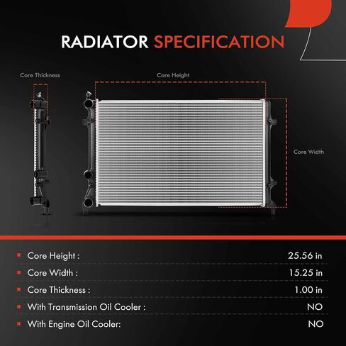 A-Premium Engine Coolant Radiator Assembly Compatible with Volkswagen Passat 2009-2010 2012-2018 2.5L 3.6L, Eos 2007-2008 3.2L & Audi A3 Quattro 2006-2009 3.2L, TT Quattro 2008-2009 3.2L in Saudi Arabia