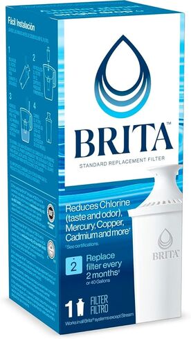 فلتر مياه قياسي من بريتا، خالٍ من مادة BPA، يستبدل 1800 زجاجة مياه بلاستيكية سنويًا، يدوم شهرين أو 40 جالونًا، يتضمن فلترًا واحدًا، ضروري للمطبخ in Kuwait