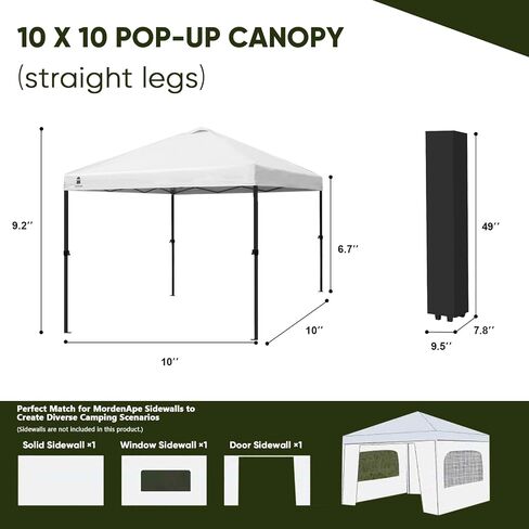 10x10 Pop Up Canopy Tent, Upgraded One-Push Tent Straight Leg Canopy, Outdoor Camping Tent, Cooking Canopy Tents with Wheeled Carry Case, 8 Spikes and 4 Ropes (White 2.0, 10 Ft x 10 Ft) in Saudi Arabia