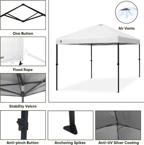 10x10 Pop Up Canopy Tent, Upgraded One-Push Tent Straight Leg Canopy, Outdoor Camping Tent, Cooking Canopy Tents with Wheeled Carry Case, 8 Spikes and 4 Ropes (White 2.0, 10 Ft x 10 Ft) in Saudi Arabia