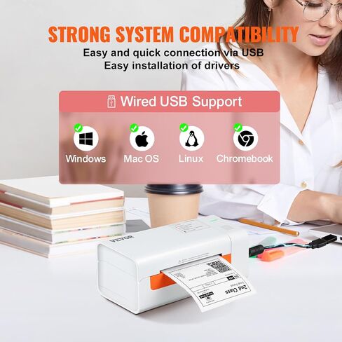 طابعة ملصقات حرارية VEVOR، طابعة ملصقات شحن لملصقات 4 × 6 بوصة، اتصال USB والتعرف التلقائي على الملصقات، تدعم Windows/MacOS/Linux/Chromebook، متوافقة مع Amazon وEbay وEtsy وUPS وغيرها in Kuwait