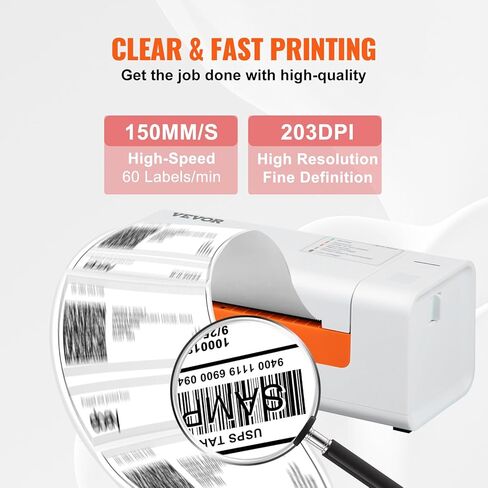 طابعة ملصقات حرارية VEVOR، طابعة ملصقات شحن لملصقات 4 × 6 بوصة، اتصال USB والتعرف التلقائي على الملصقات، تدعم Windows/MacOS/Linux/Chromebook، متوافقة مع Amazon وEbay وEtsy وUPS وغيرها in Kuwait
