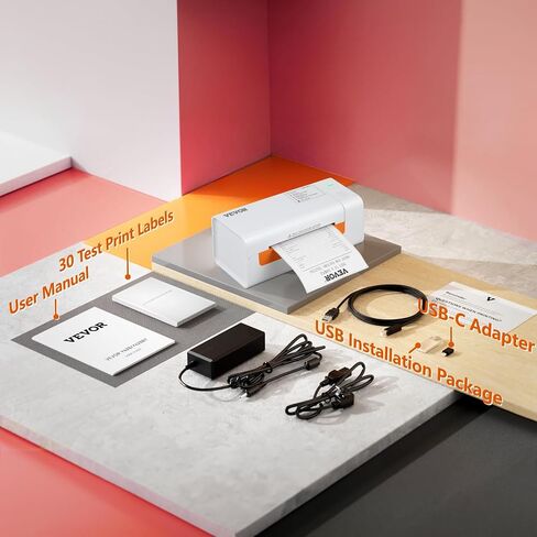 طابعة ملصقات حرارية VEVOR، طابعة ملصقات شحن لملصقات 4 × 6 بوصة، اتصال USB والتعرف التلقائي على الملصقات، تدعم Windows/MacOS/Linux/Chromebook، متوافقة مع Amazon وEbay وEtsy وUPS وغيرها in Kuwait