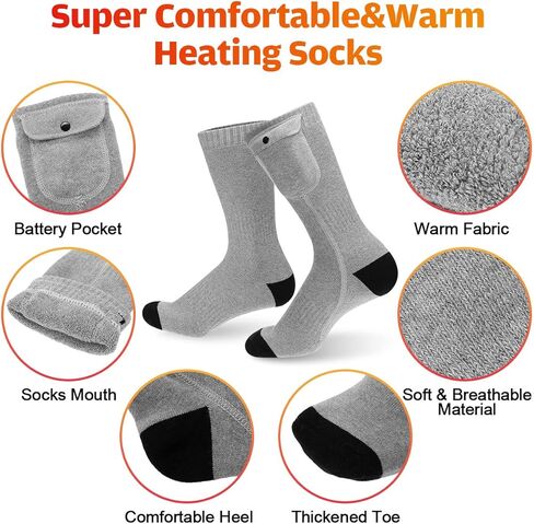 جوارب MECODIRECT ساخنة، جوارب شتوية للرجال والنساء 3.7 فولت 4000 مللي أمبير تعمل بالبطارية، 3 إعدادات تسخين قابلة لإعادة الشحن، جوارب شتوية دافئة للتزلج والتخييم والجري وصيد الأسماك، مقاس L in Kuwait