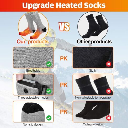 جوارب MECODIRECT ساخنة، جوارب شتوية للرجال والنساء 3.7 فولت 4000 مللي أمبير تعمل بالبطارية، 3 إعدادات تسخين قابلة لإعادة الشحن، جوارب شتوية دافئة للتزلج والتخييم والجري وصيد الأسماك، مقاس L in Kuwait