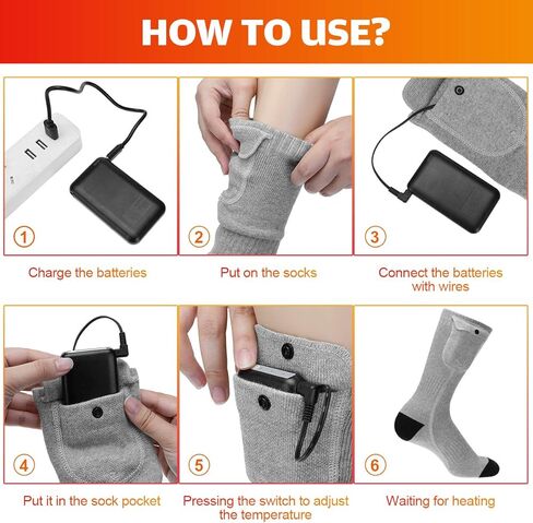 جوارب MECODIRECT ساخنة، جوارب شتوية للرجال والنساء 3.7 فولت 4000 مللي أمبير تعمل بالبطارية، 3 إعدادات تسخين قابلة لإعادة الشحن، جوارب شتوية دافئة للتزلج والتخييم والجري وصيد الأسماك، مقاس L in Kuwait