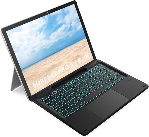 seenda Backlit Keyboard with Touchpad for Surface Pro 8/Pro 9/Pro X, Removable Slim Bluetooth Keyboard with Trackpad and Pen Holder for Tablet Microsoft Surface Pro 8/9/X, QWERTY UK Layout, Black in Saudi Arabia