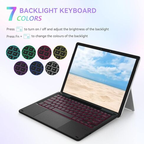 seenda Backlit Keyboard with Touchpad for Surface Pro 8/Pro 9/Pro X, Removable Slim Bluetooth Keyboard with Trackpad and Pen Holder for Tablet Microsoft Surface Pro 8/9/X, QWERTY UK Layout, Black in Saudi Arabia