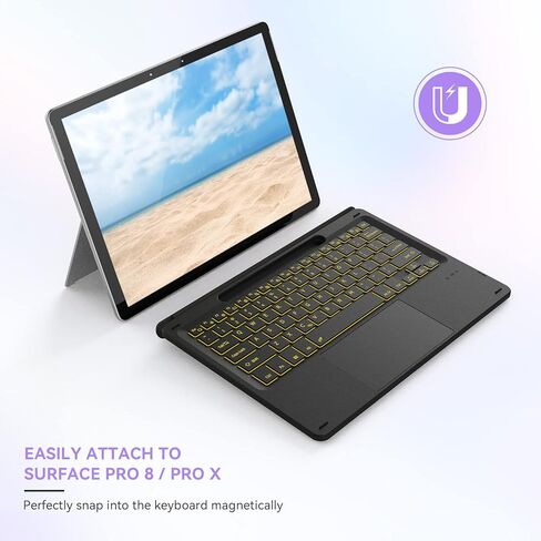 seenda Backlit Keyboard with Touchpad for Surface Pro 8/Pro 9/Pro X, Removable Slim Bluetooth Keyboard with Trackpad and Pen Holder for Tablet Microsoft Surface Pro 8/9/X, QWERTY UK Layout, Black in Saudi Arabia