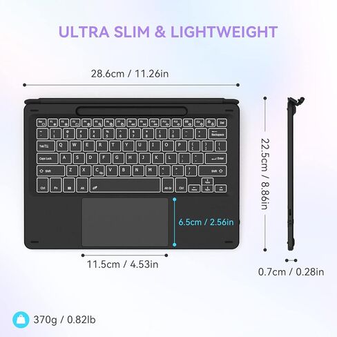 seenda Backlit Keyboard with Touchpad for Surface Pro 8/Pro 9/Pro X, Removable Slim Bluetooth Keyboard with Trackpad and Pen Holder for Tablet Microsoft Surface Pro 8/9/X, QWERTY UK Layout, Black in Saudi Arabia